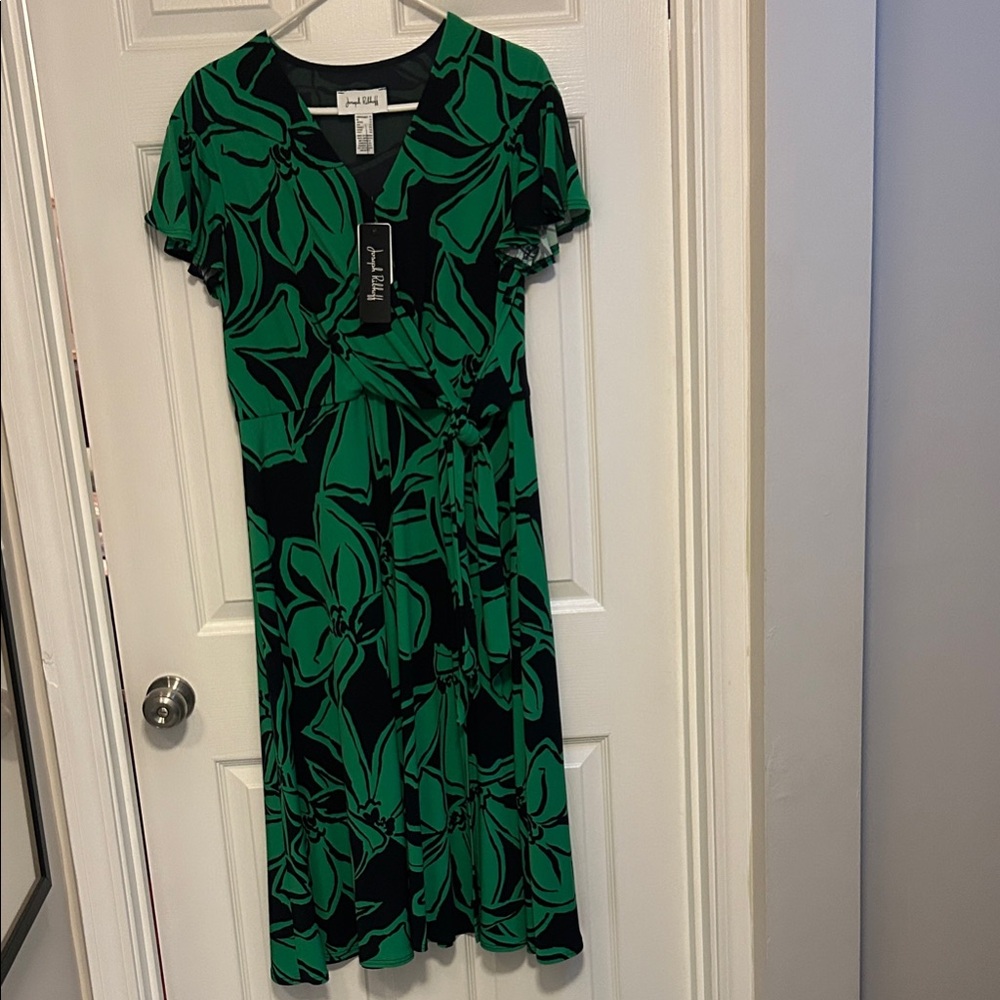 NEW JOSEPH RIBKOFF Black and Green Floral Midi Dress - New with Tags